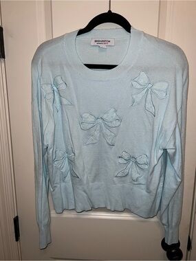 Bridgerton Light Blue Bow-Embellished Crew Neck Sweater
